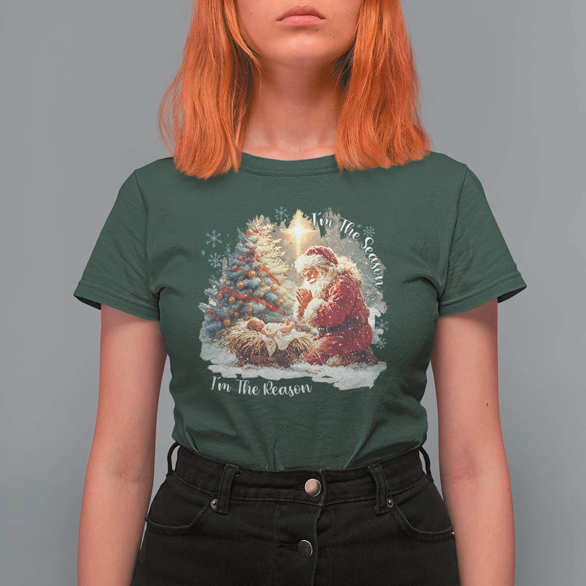 Christian Christmas T Shirt For Women Jesus I Am The Reason Santa I Am The Season - Wonder Print Shop
