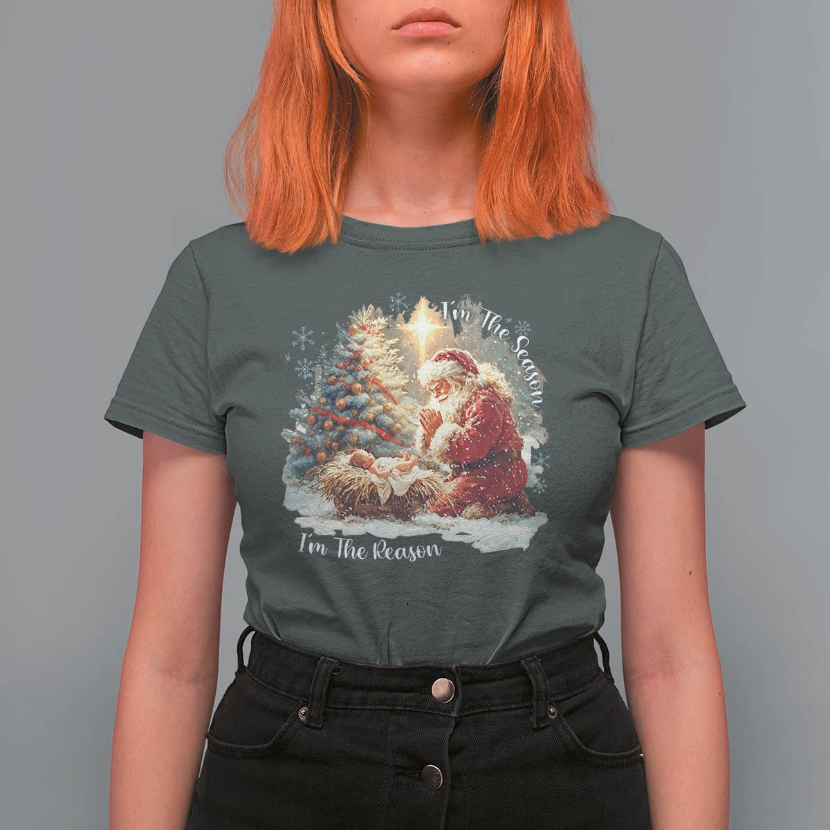 Christian Christmas T Shirt For Women Jesus I Am The Reason Santa I Am The Season - Wonder Print Shop