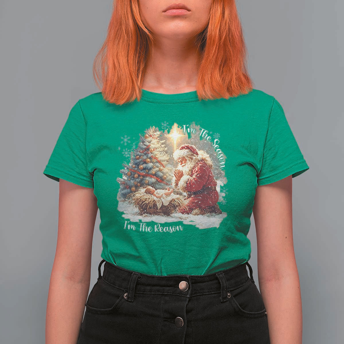 Christian Christmas T Shirt For Women Jesus I Am The Reason Santa I Am The Season - Wonder Print Shop