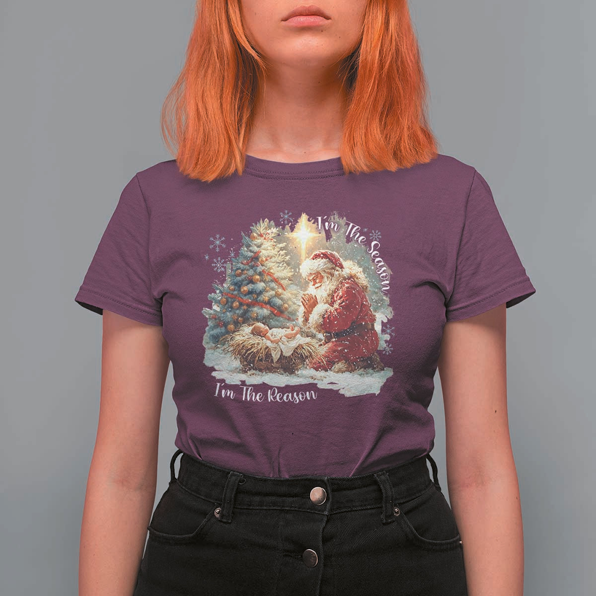 Christian Christmas T Shirt For Women Jesus I Am The Reason Santa I Am The Season - Wonder Print Shop