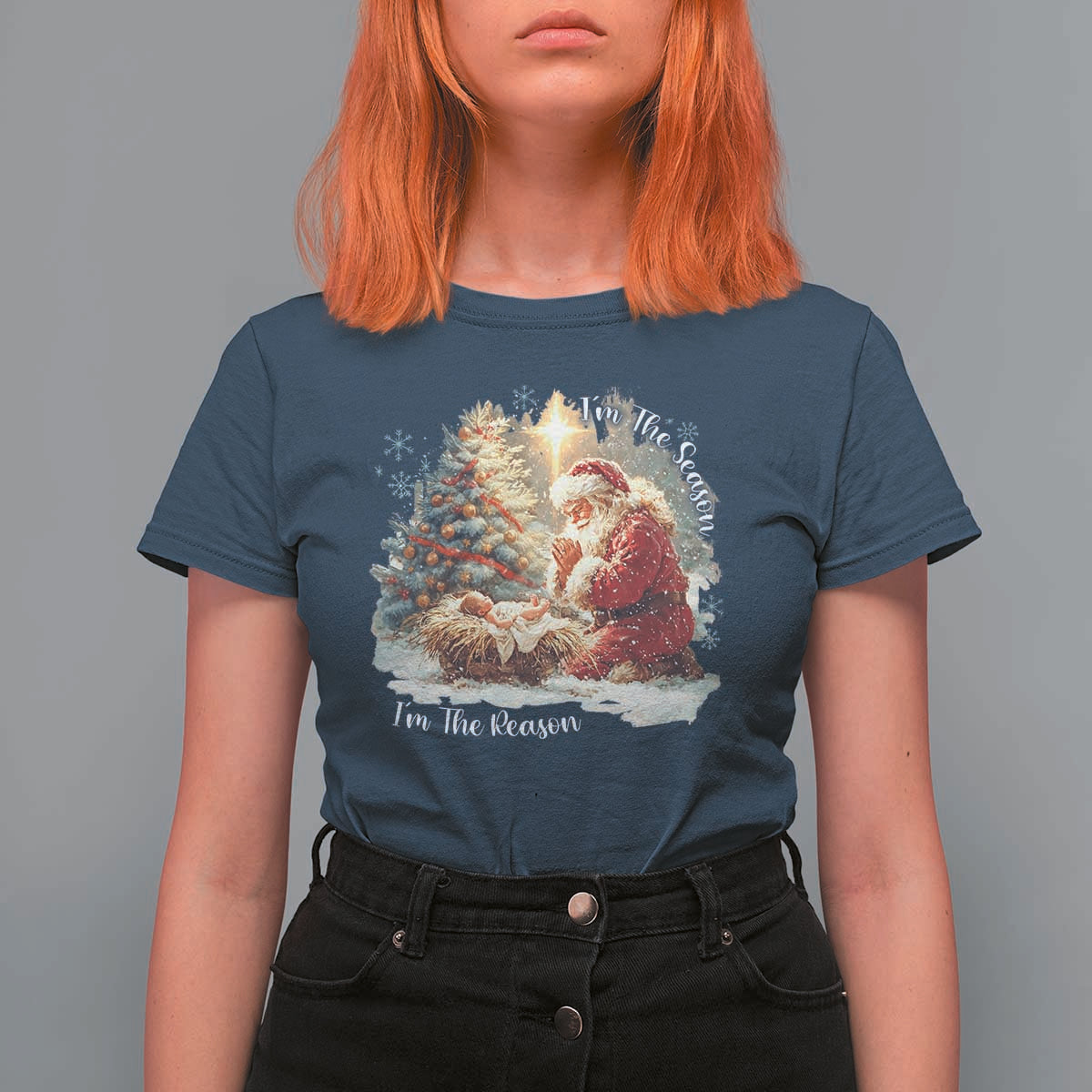 Christian Christmas T Shirt For Women Jesus I Am The Reason Santa I Am The Season - Wonder Print Shop
