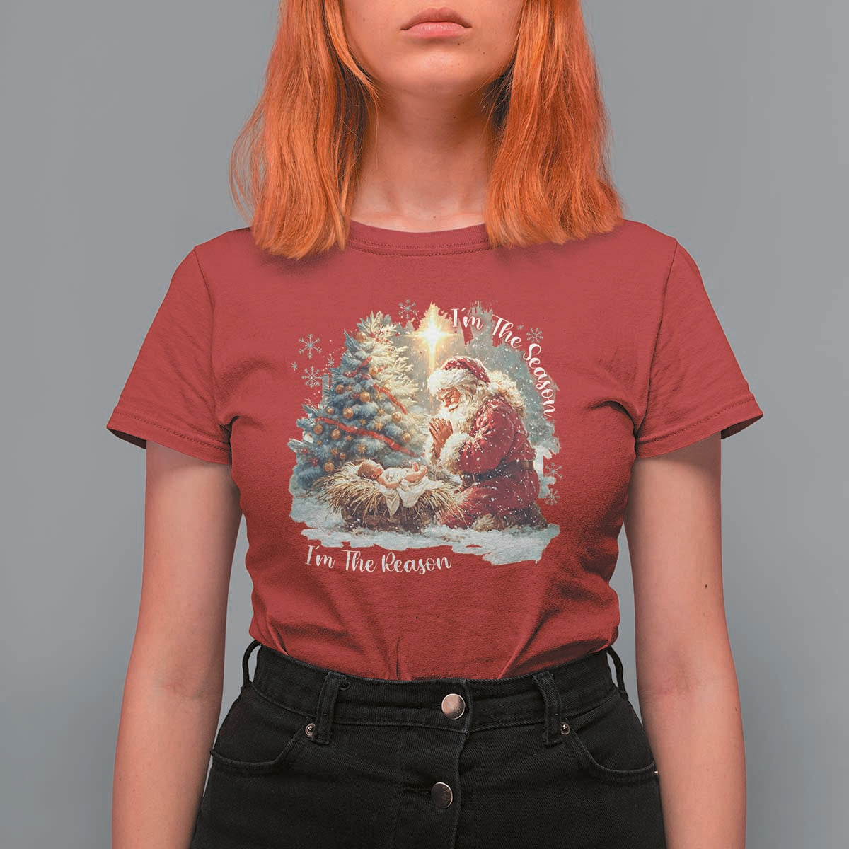 Christian Christmas T Shirt For Women Jesus I Am The Reason Santa I Am The Season - Wonder Print Shop