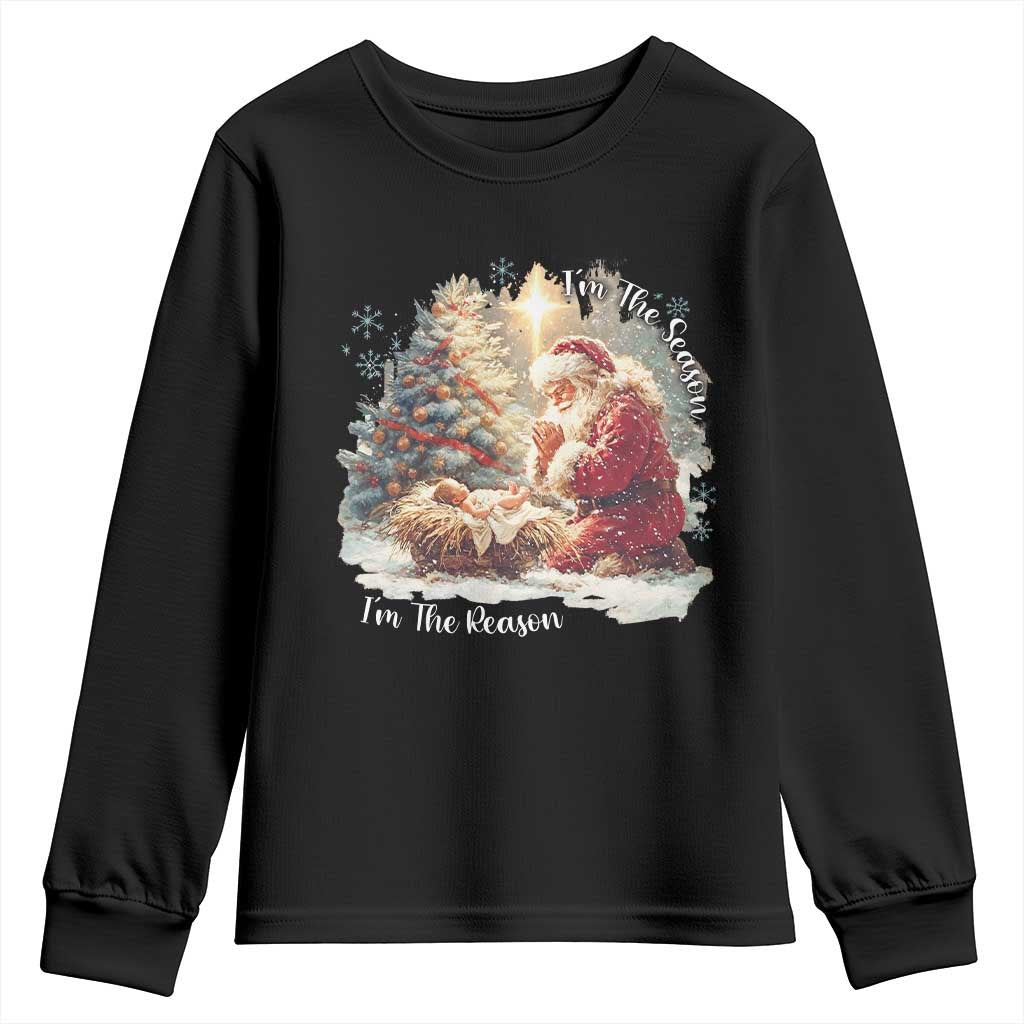 Christian Christmas Youth Sweatshirt Jesus I Am The Reason Santa I Am The Season - Wonder Print Shop