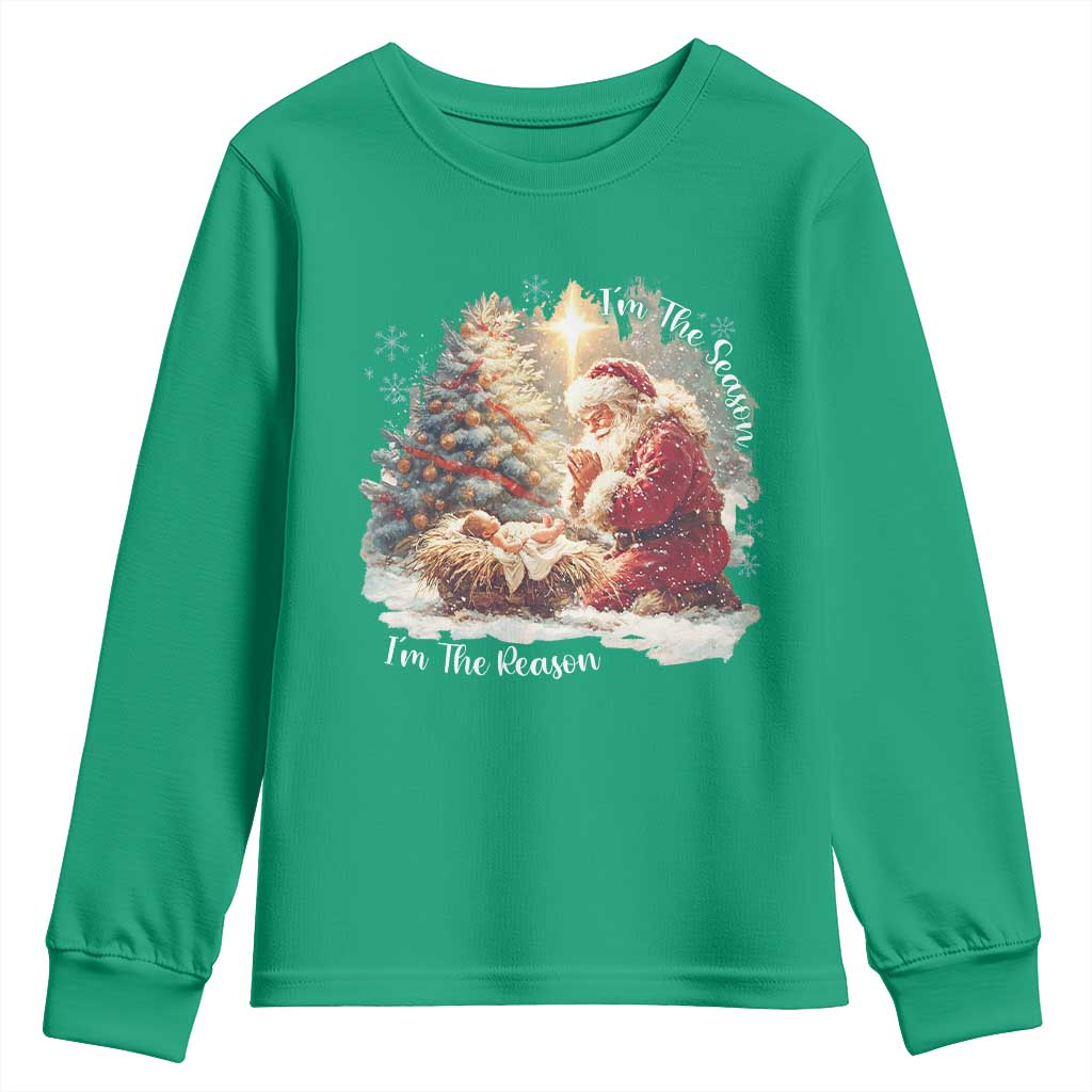 Christian Christmas Youth Sweatshirt Jesus I Am The Reason Santa I Am The Season - Wonder Print Shop