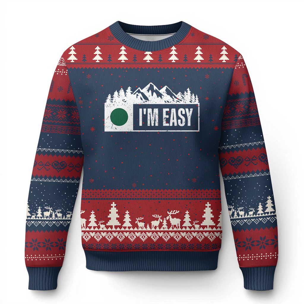 Funny Snowboard Ski Ugly Christmas Sweater I'm Easy Mountain Sign Retro Vintage - Wonder Print Shop