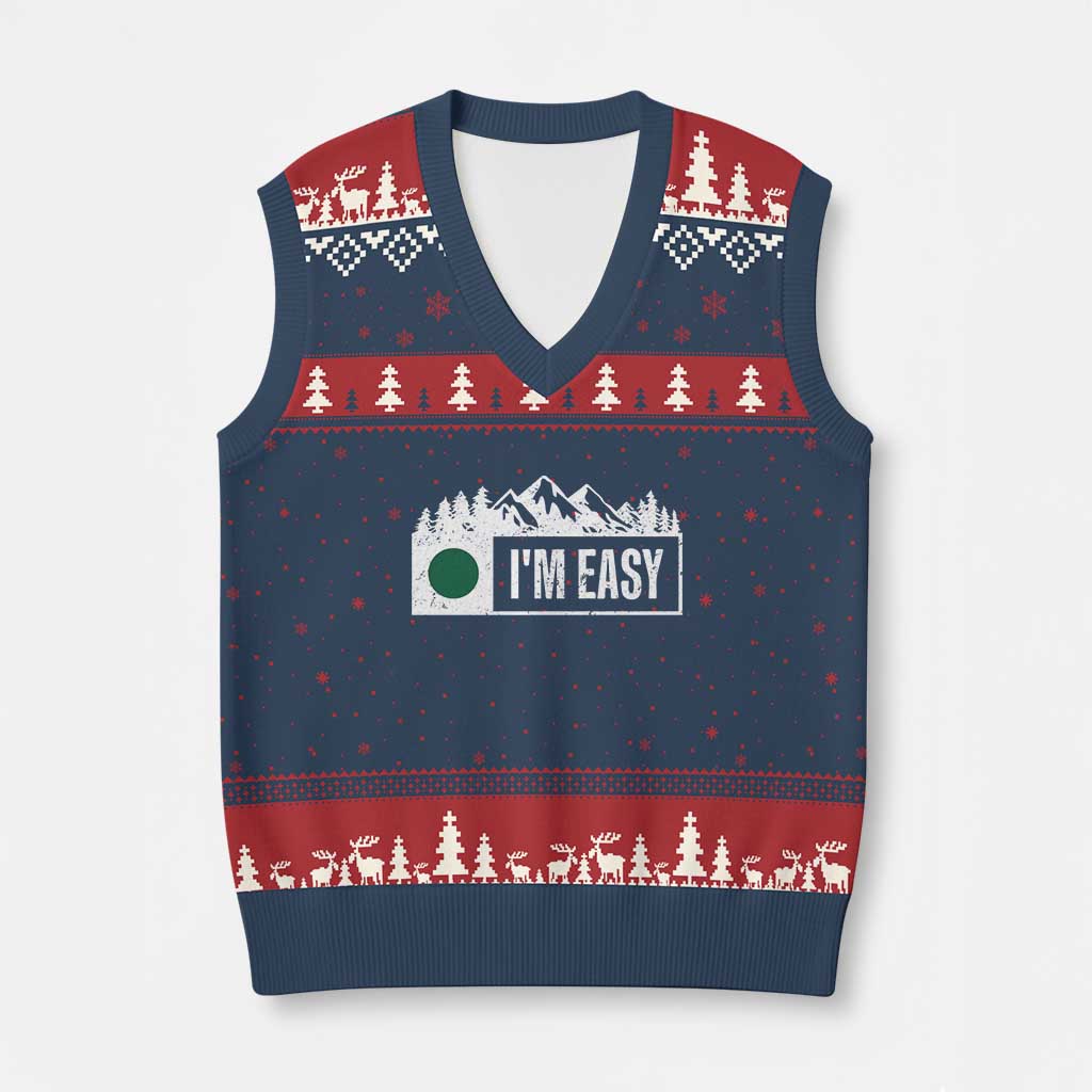 Funny Snowboard Ski V-Neck Knit Sweater Vest I'm Easy Mountain Sign Retro Vintage - Wonder Print Shop