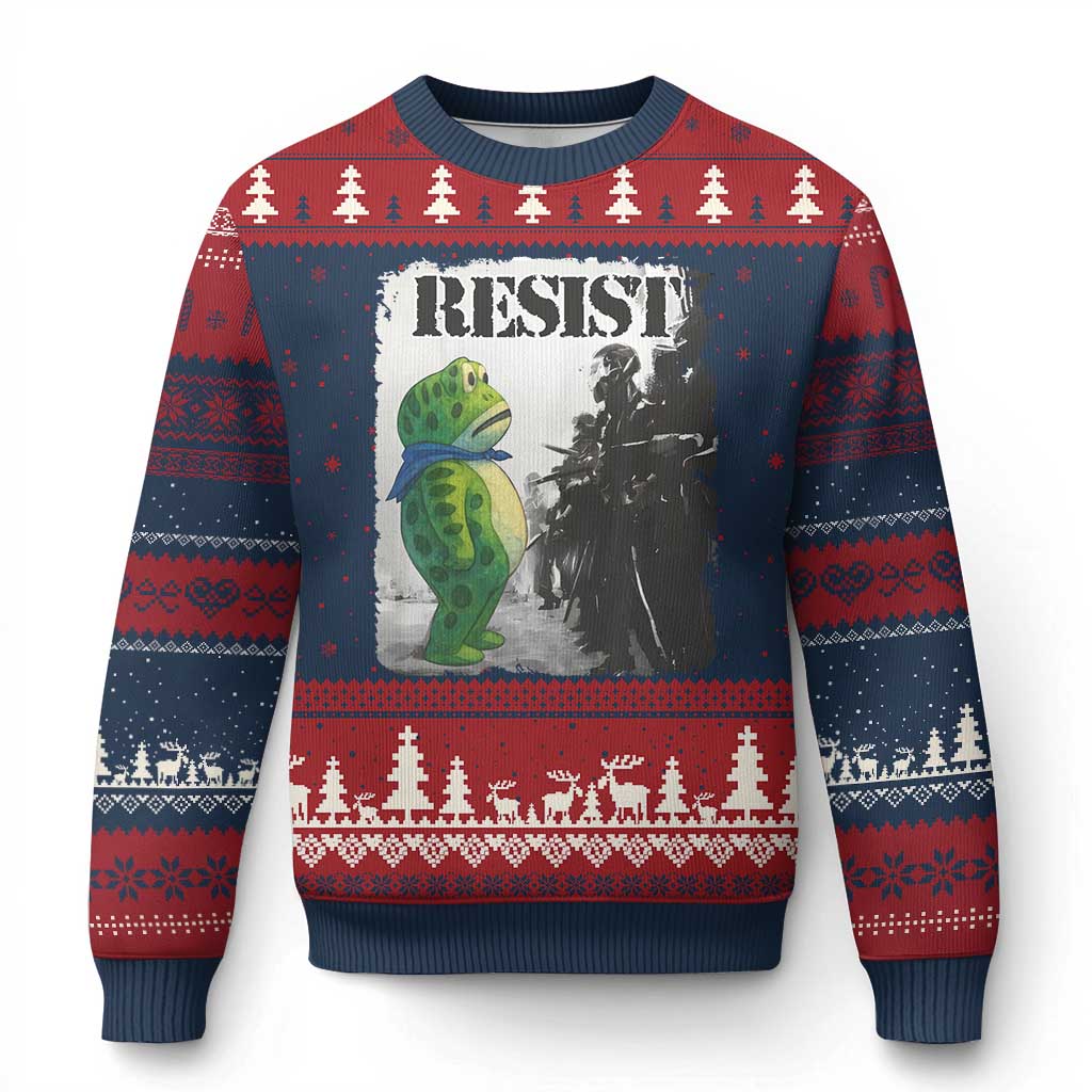 Frog Resist Ugly Christmas Sweater Portland Frog Activist Protest City Art - Wonder Print Shop