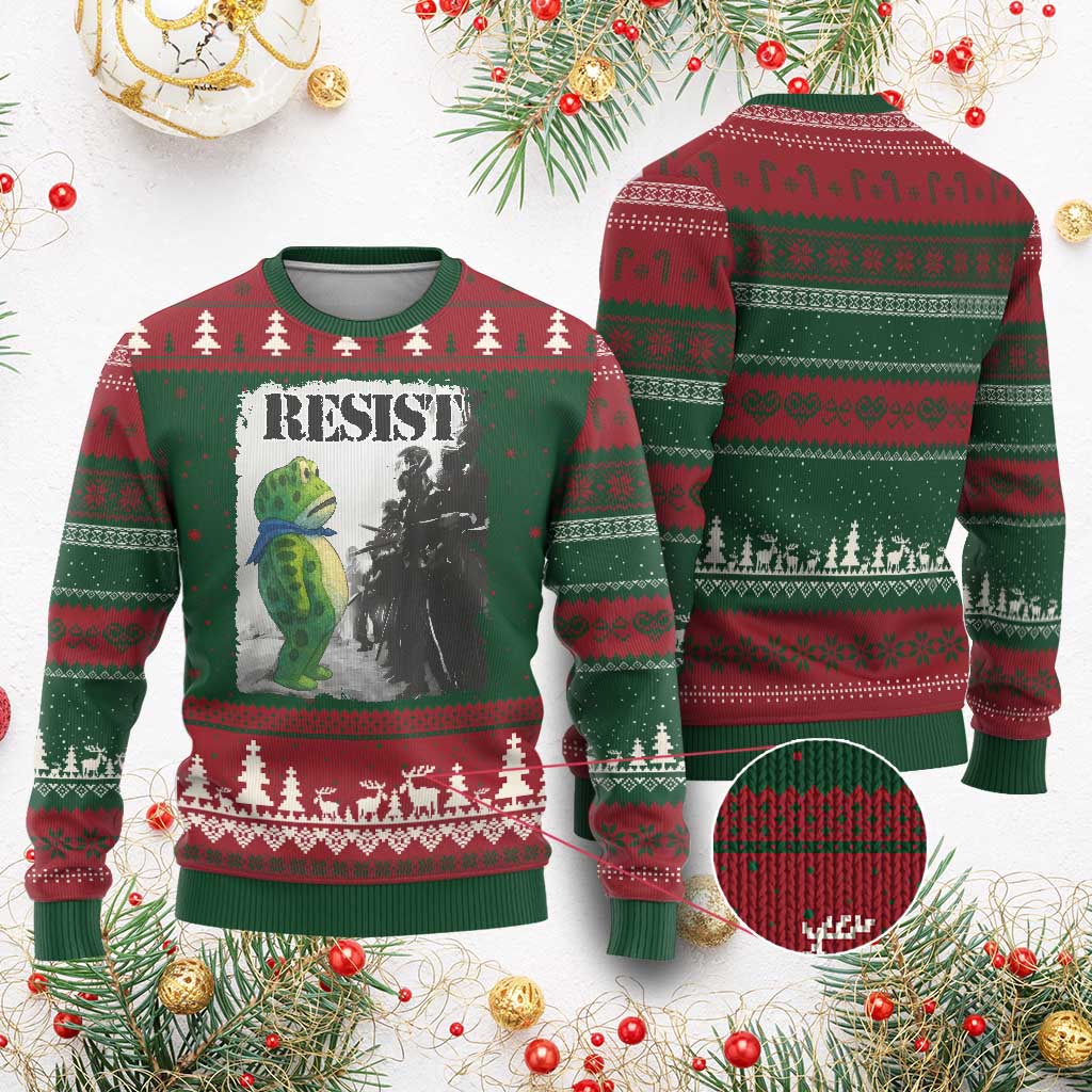Frog Resist Ugly Christmas Sweater Portland Frog Activist Protest City Art - Wonder Print Shop