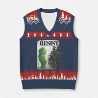Frog Resist V-Neck Knit Sweater Vest Portland Frog Activist Protest City Art - Wonder Print Shop