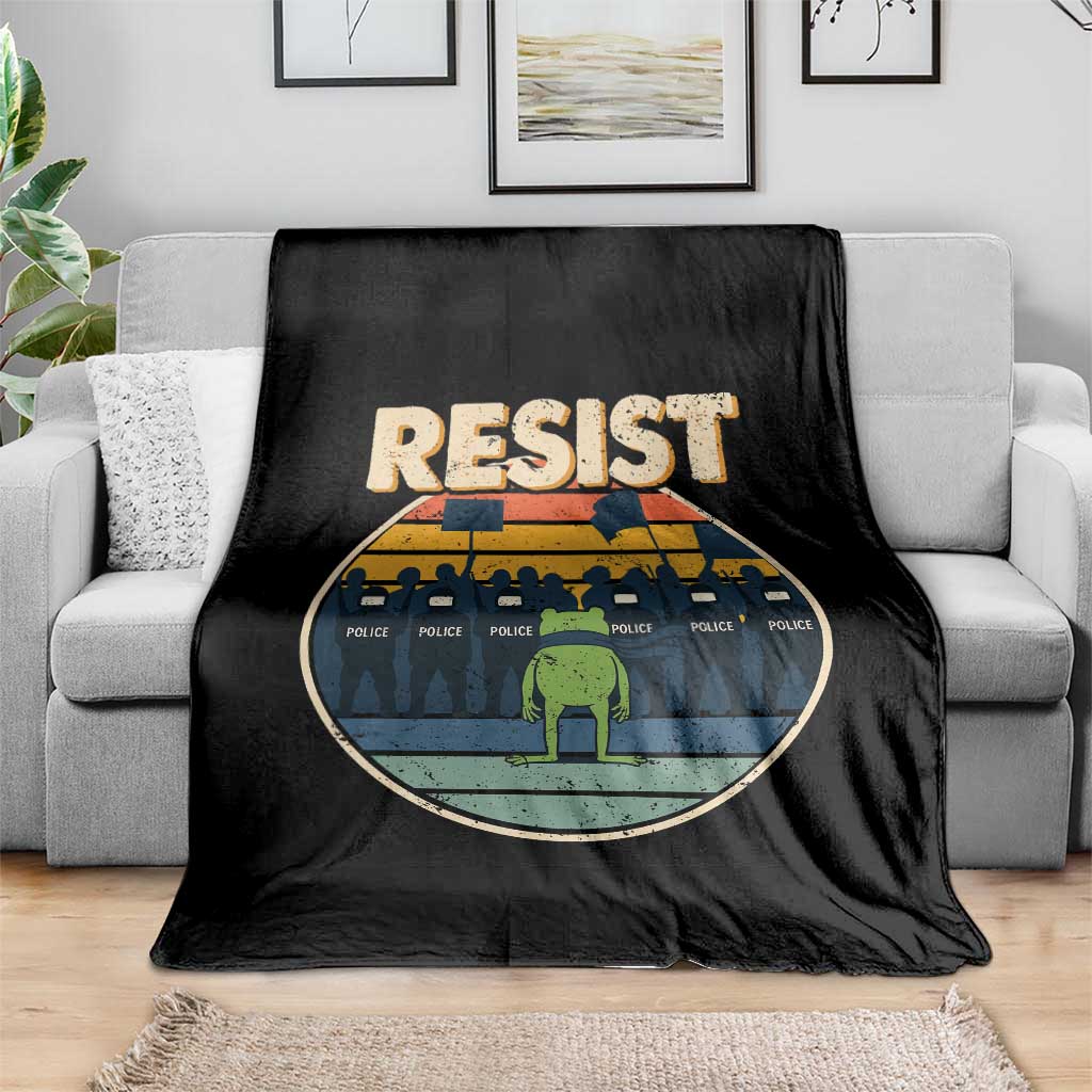 Frog Resist Throw Blanket Portland Frog Activist Protest Retro Sunset - Wonder Print Shop