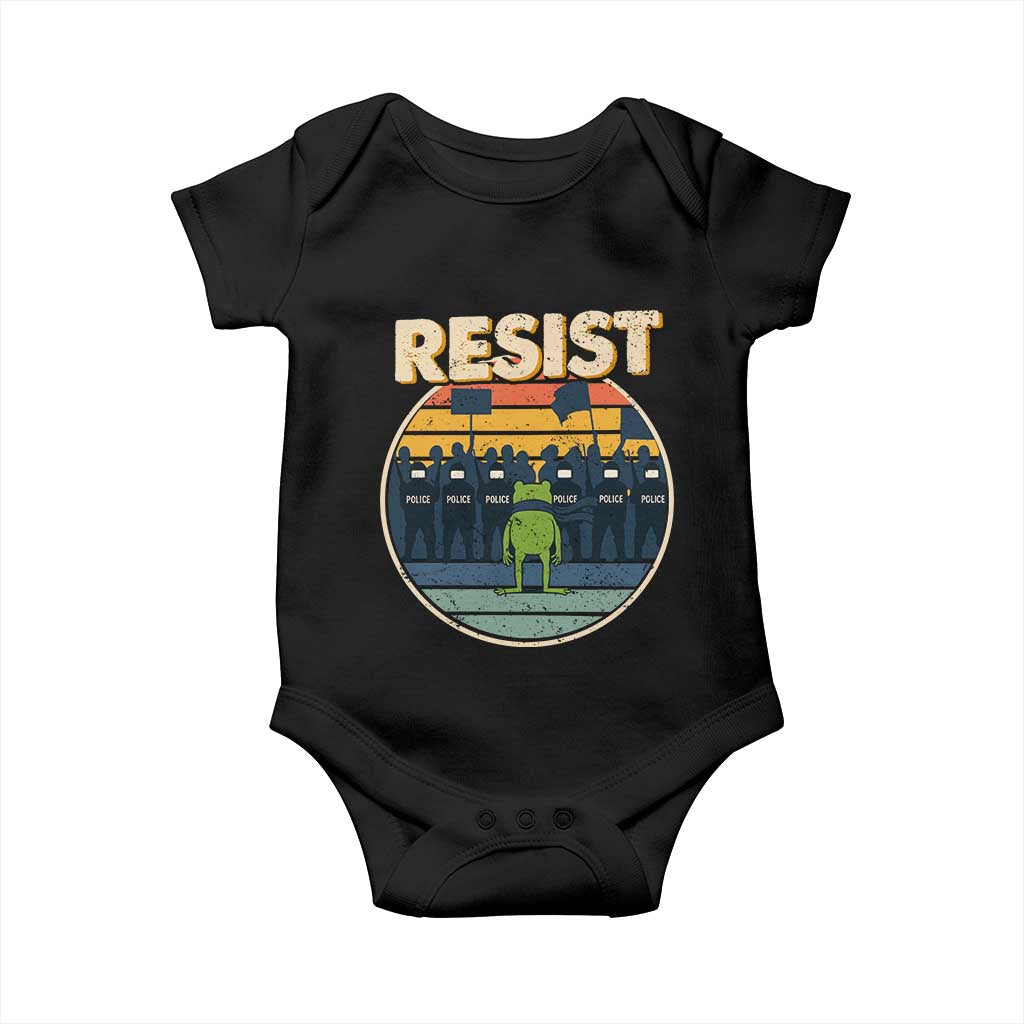 Frog Resist Baby Onesie Portland Frog Activist Protest Retro Sunset - Wonder Print Shop