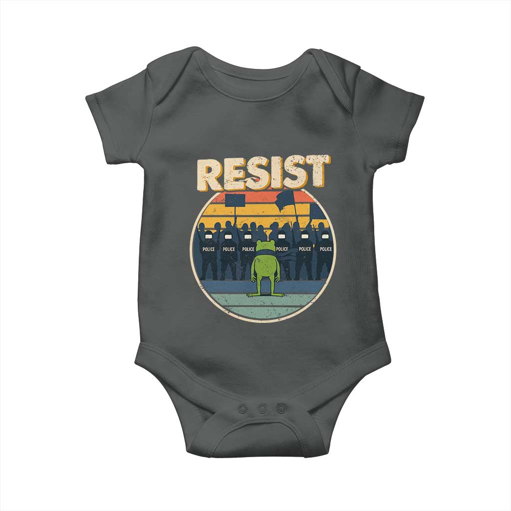 Frog Resist Baby Onesie Portland Frog Activist Protest Retro Sunset - Wonder Print Shop