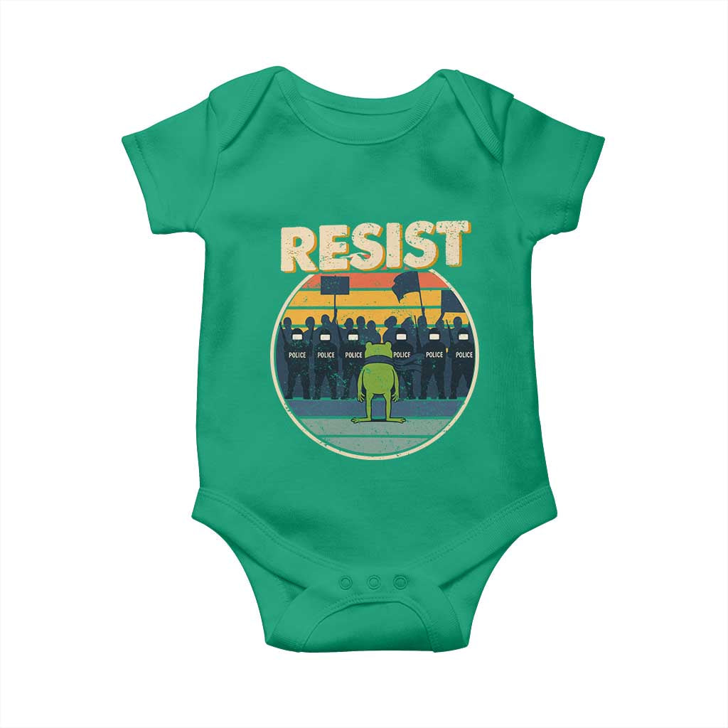 Frog Resist Baby Onesie Portland Frog Activist Protest Retro Sunset - Wonder Print Shop