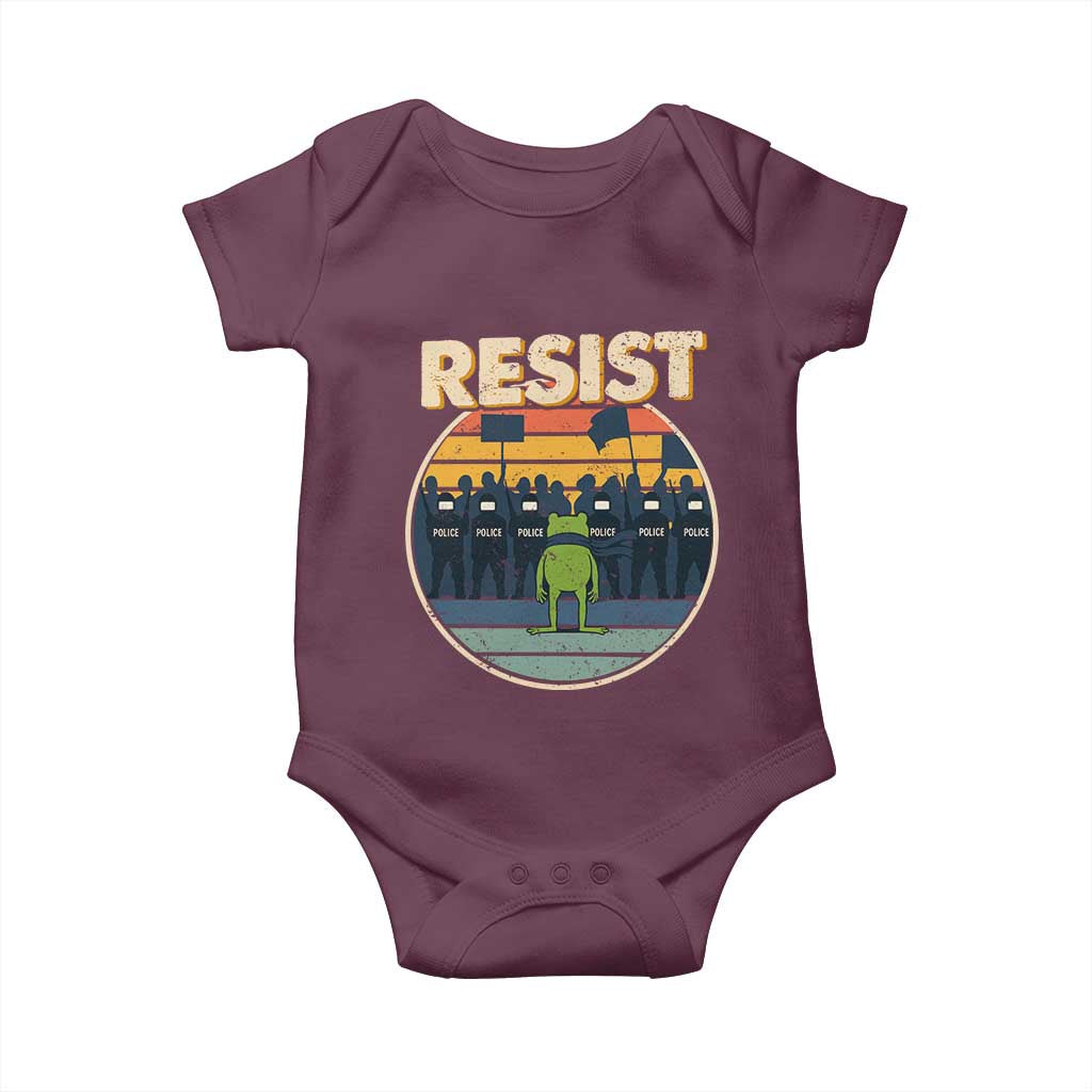 Frog Resist Baby Onesie Portland Frog Activist Protest Retro Sunset - Wonder Print Shop