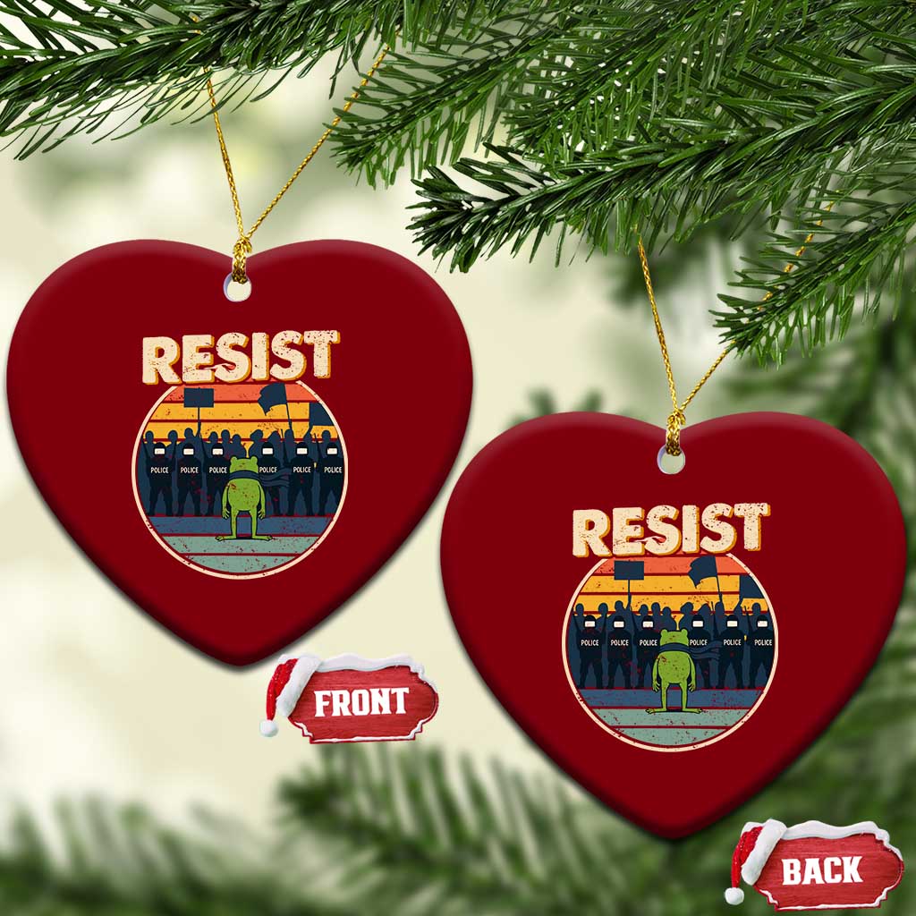 Frog Resist Ceramic Ornament Portland Frog Activist Protest Retro Sunset - Wonder Print Shop