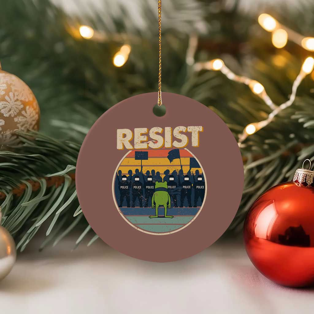Frog Resist Ceramic Ornament Portland Frog Activist Protest Retro Sunset - Wonder Print Shop