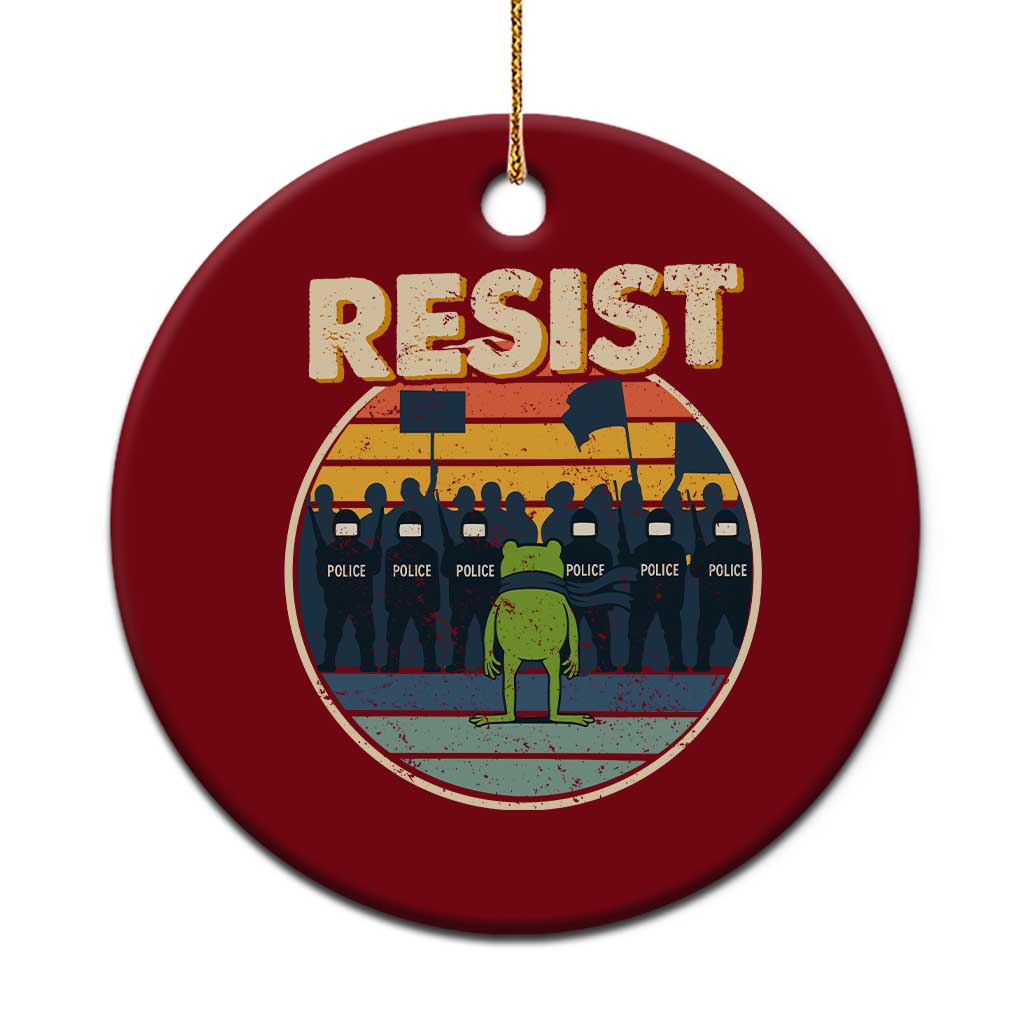 Frog Resist Ceramic Ornament Portland Frog Activist Protest Retro Sunset - Wonder Print Shop