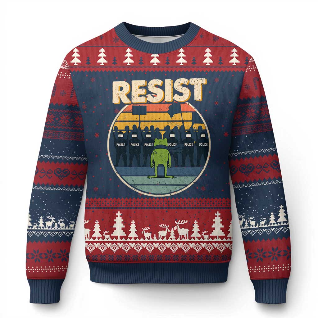 Frog Resist Ugly Christmas Sweater Portland Frog Activist Protest Retro Sunset - Wonder Print Shop