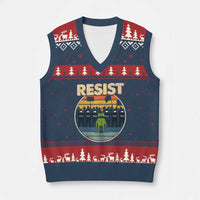 Frog Resist V-Neck Knit Sweater Vest Portland Frog Activist Protest Retro Sunset - Wonder Print Shop