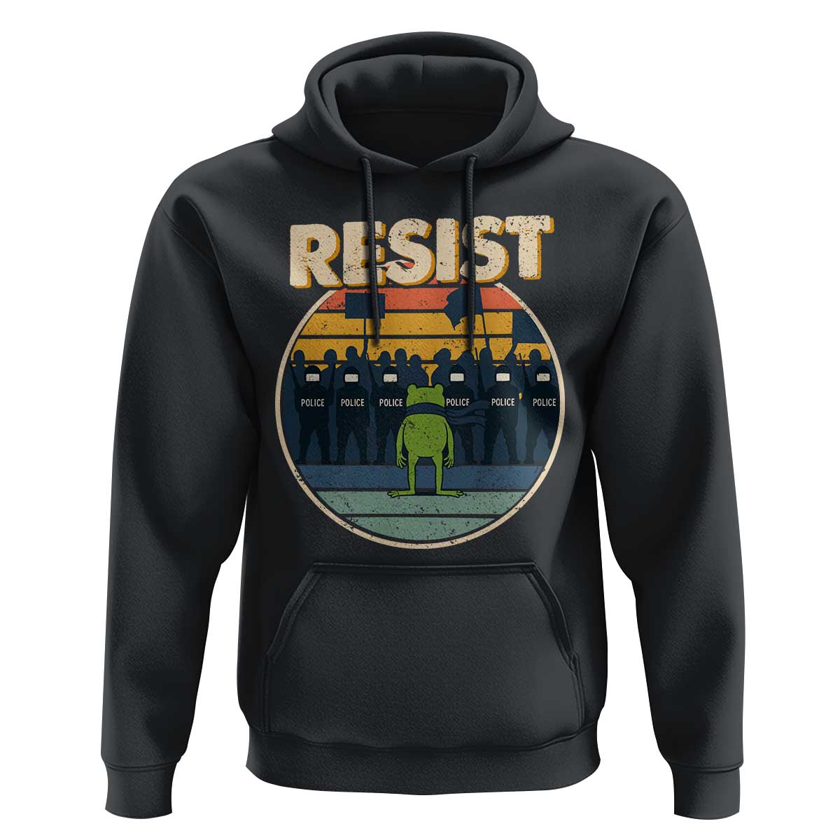 Frog Resist Hoodie Portland Frog Activist Protest Retro Sunset - Wonder Print Shop