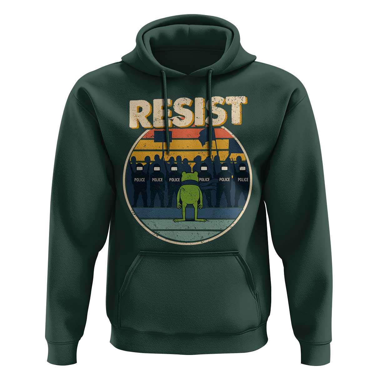 Frog Resist Hoodie Portland Frog Activist Protest Retro Sunset - Wonder Print Shop