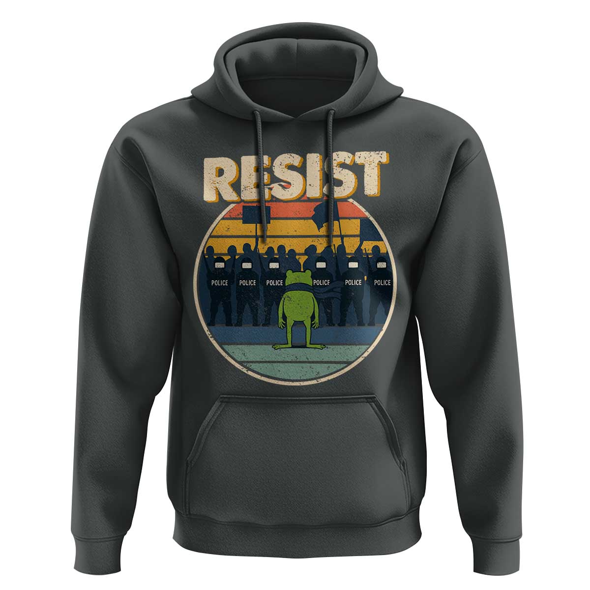 Frog Resist Hoodie Portland Frog Activist Protest Retro Sunset - Wonder Print Shop