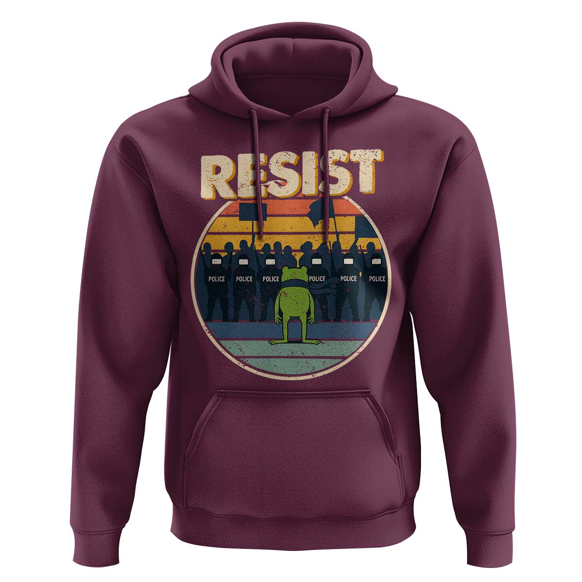 Frog Resist Hoodie Portland Frog Activist Protest Retro Sunset - Wonder Print Shop