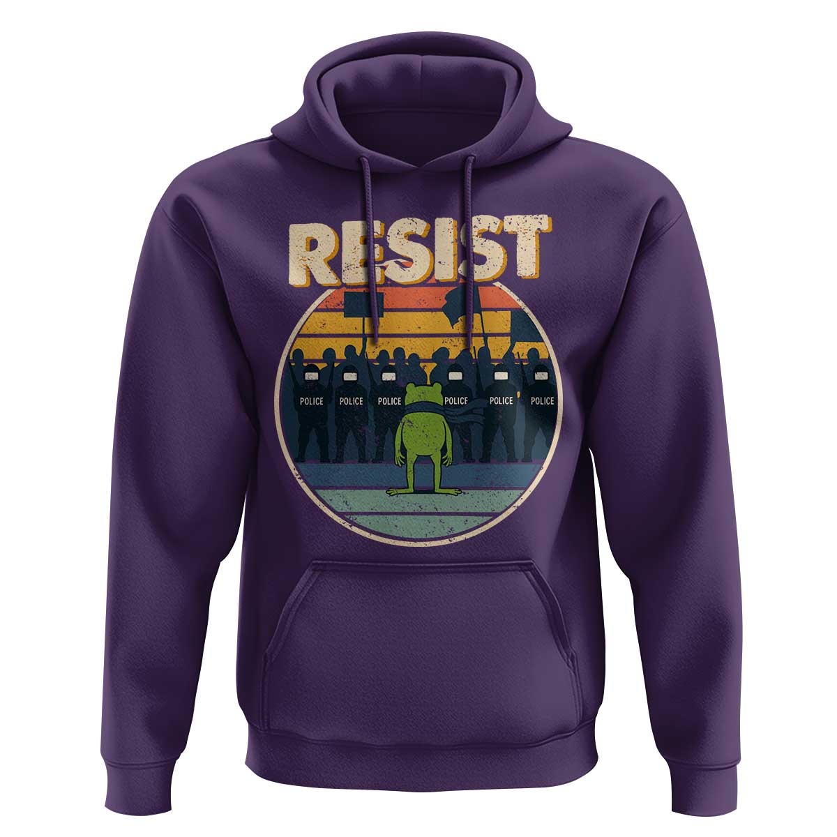Frog Resist Hoodie Portland Frog Activist Protest Retro Sunset - Wonder Print Shop