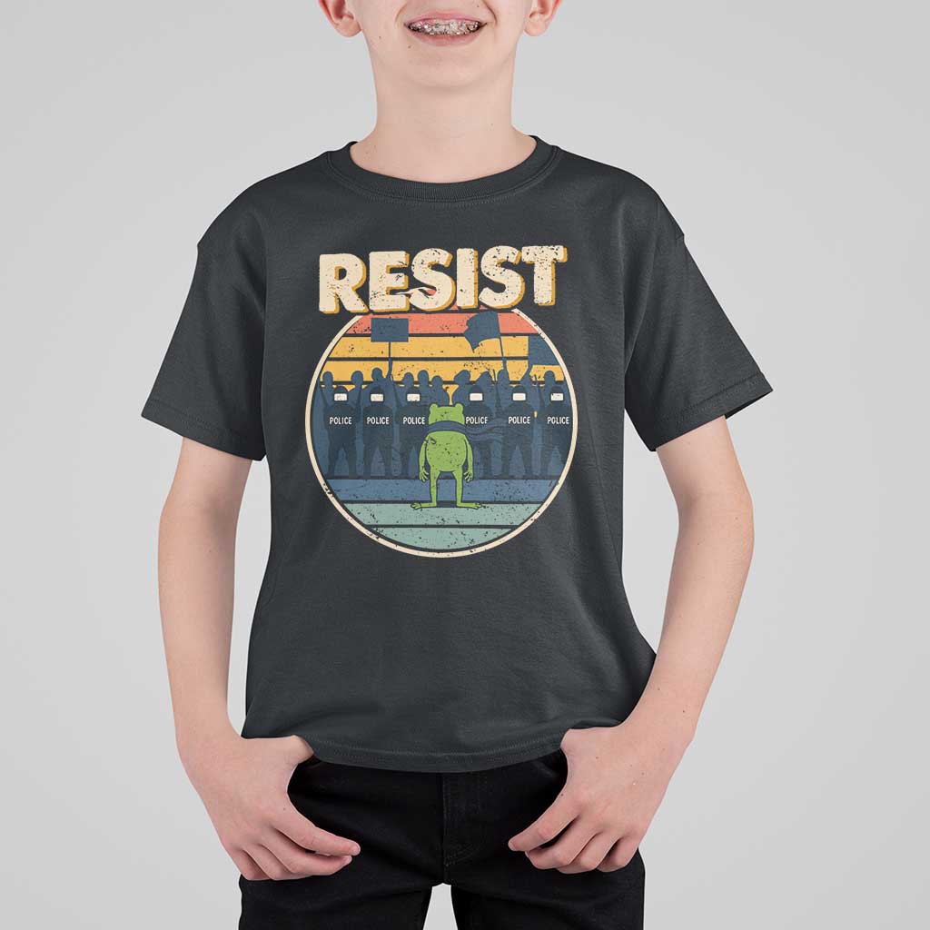 Frog Resist T Shirt For Kid Portland Frog Activist Protest Retro Sunset - Wonder Print Shop