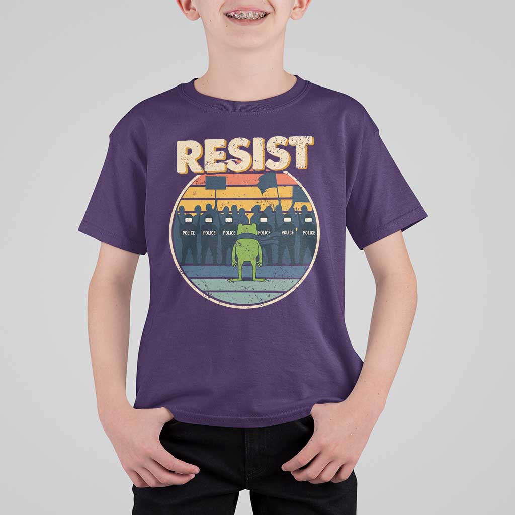Frog Resist T Shirt For Kid Portland Frog Activist Protest Retro Sunset - Wonder Print Shop