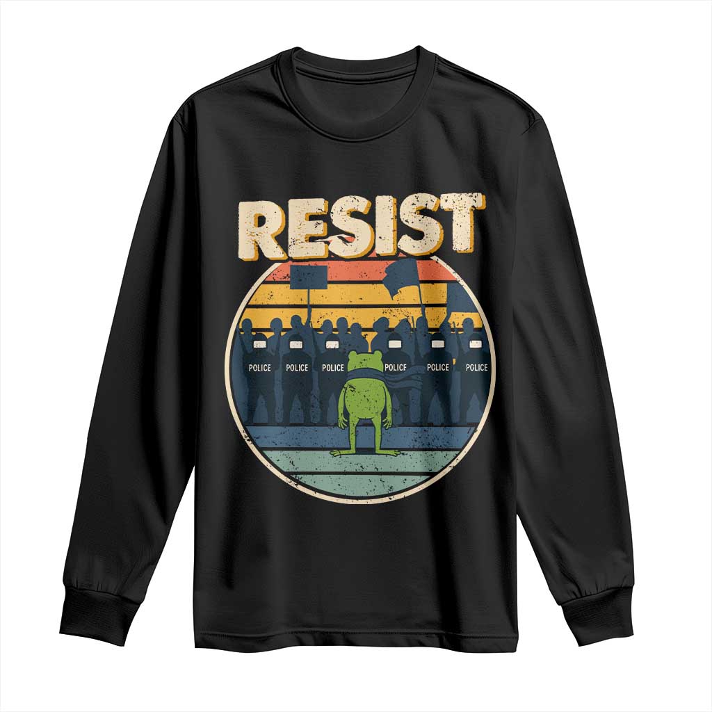 Frog Resist Long Sleeve Shirt Portland Frog Activist Protest Retro Sunset - Wonder Print Shop