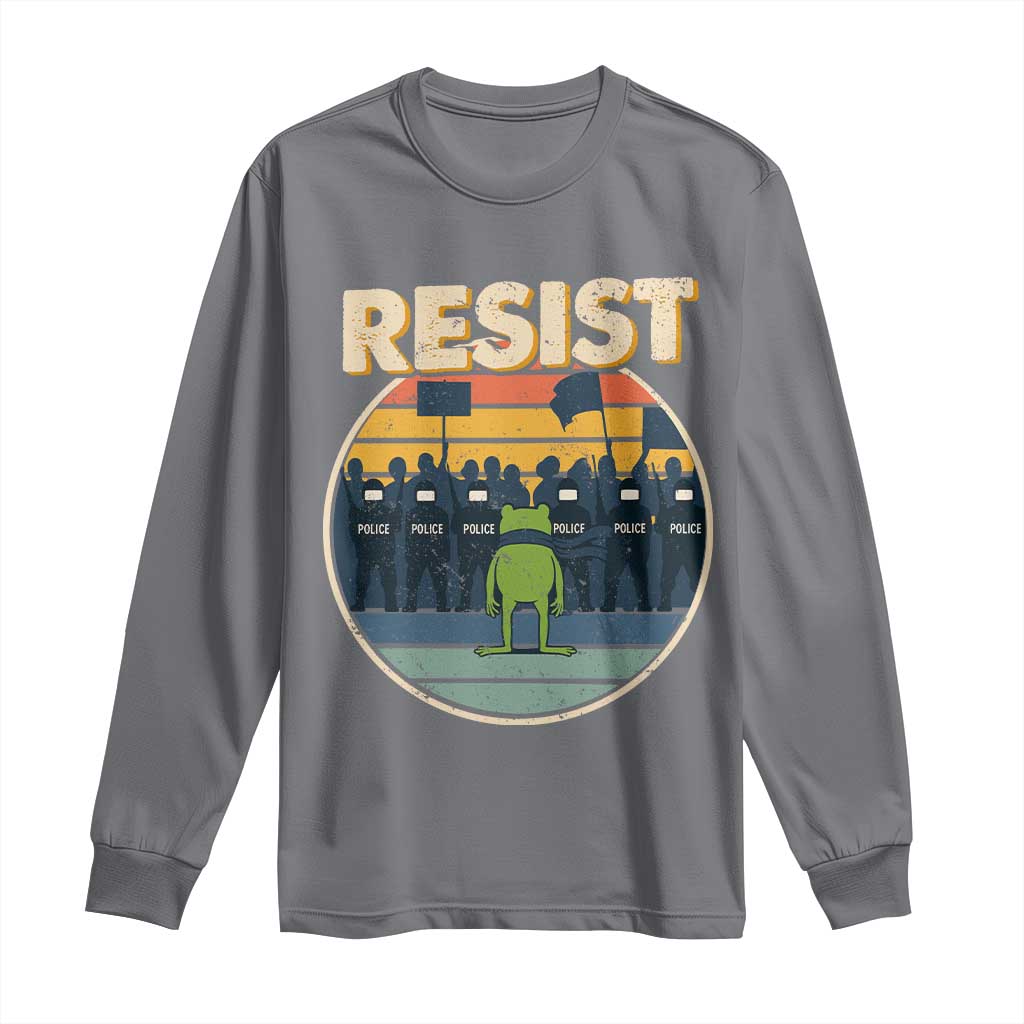 Frog Resist Long Sleeve Shirt Portland Frog Activist Protest Retro Sunset - Wonder Print Shop