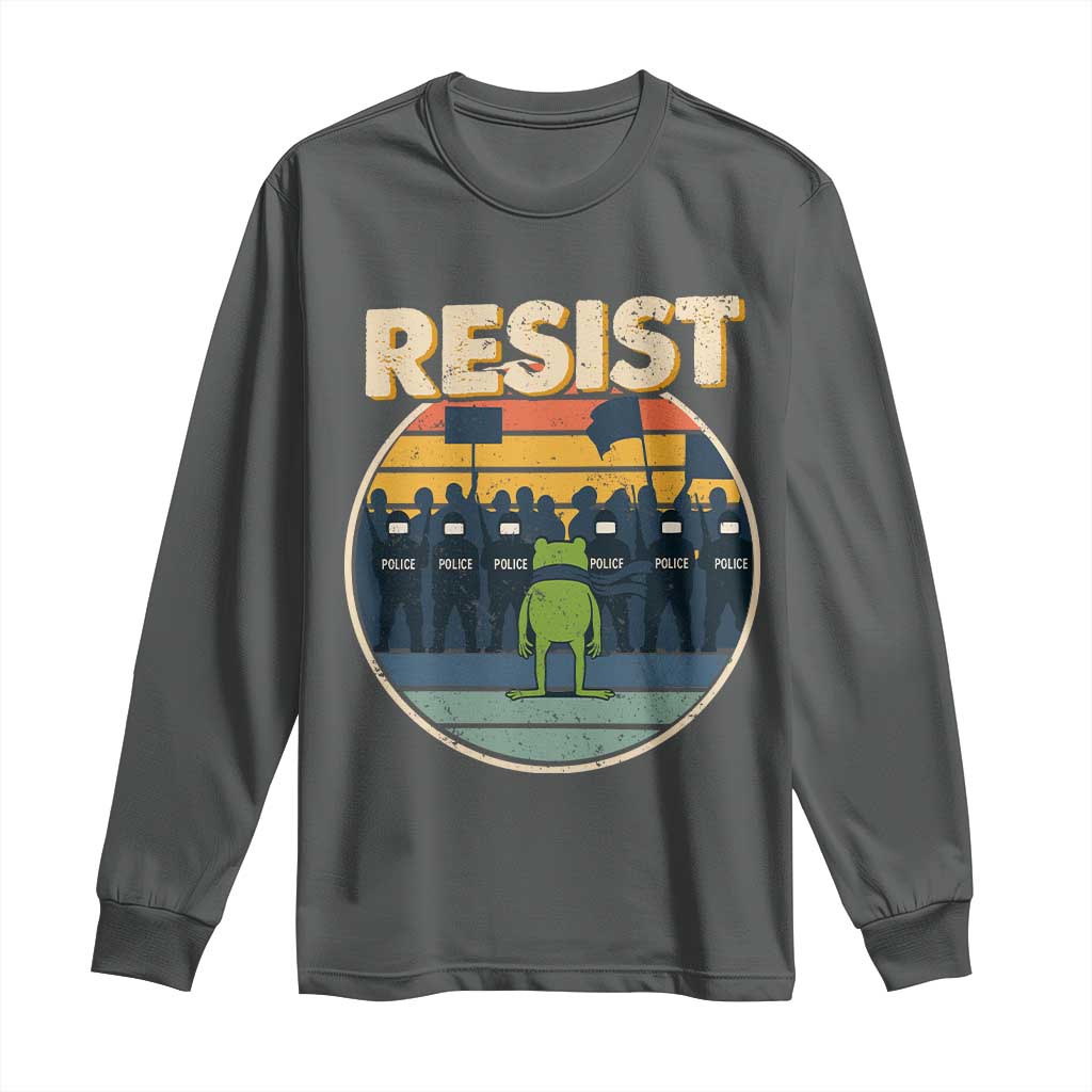 Frog Resist Long Sleeve Shirt Portland Frog Activist Protest Retro Sunset - Wonder Print Shop