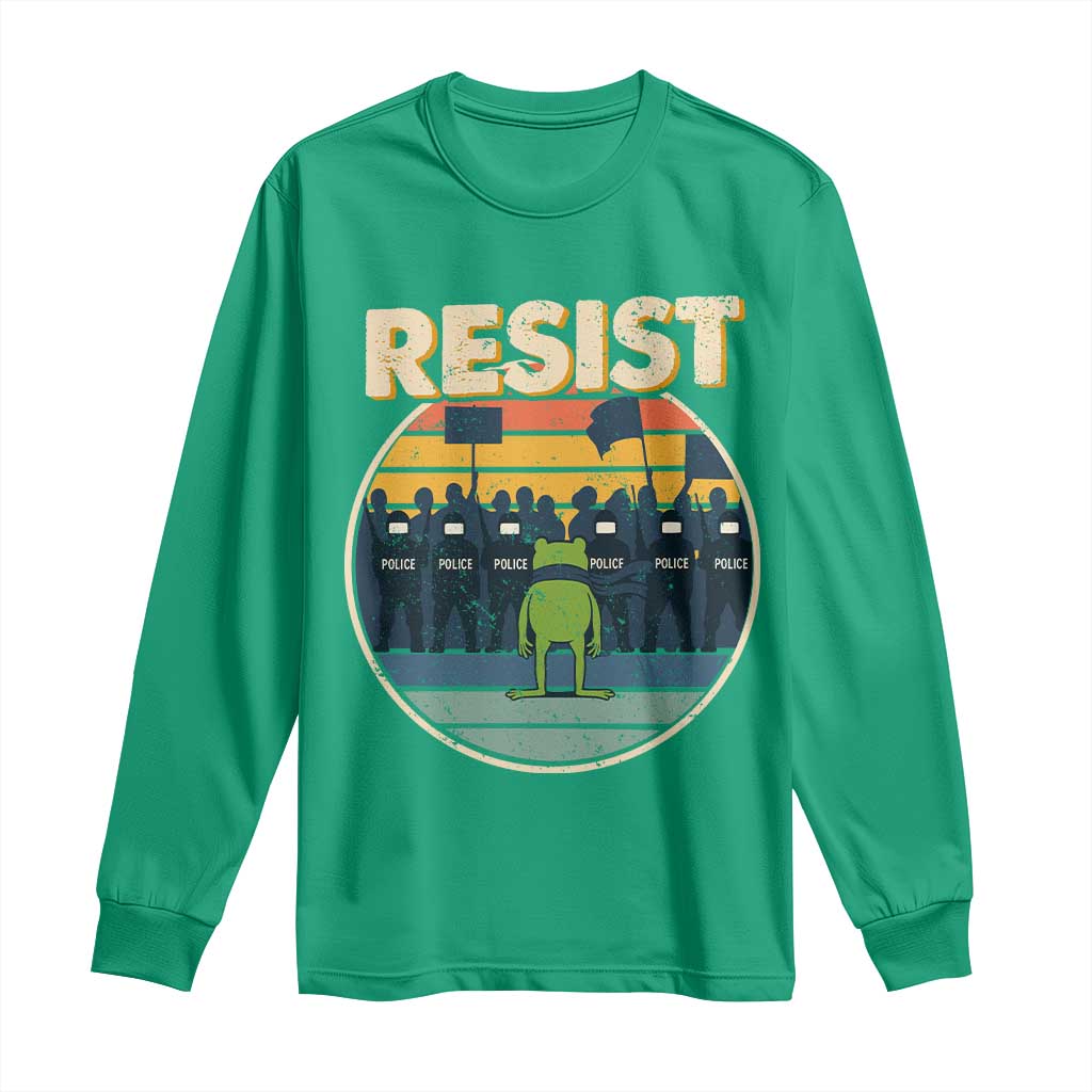 Frog Resist Long Sleeve Shirt Portland Frog Activist Protest Retro Sunset - Wonder Print Shop