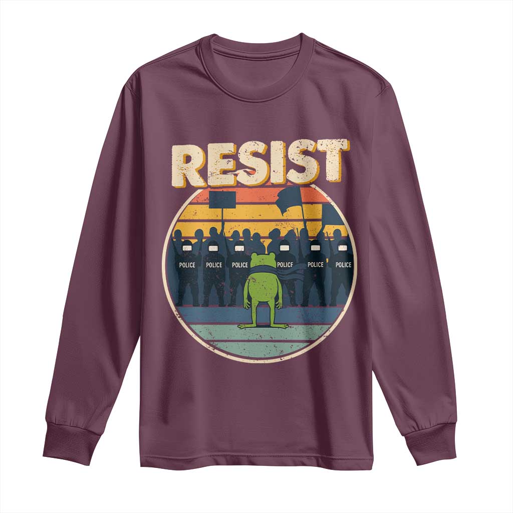 Frog Resist Long Sleeve Shirt Portland Frog Activist Protest Retro Sunset - Wonder Print Shop