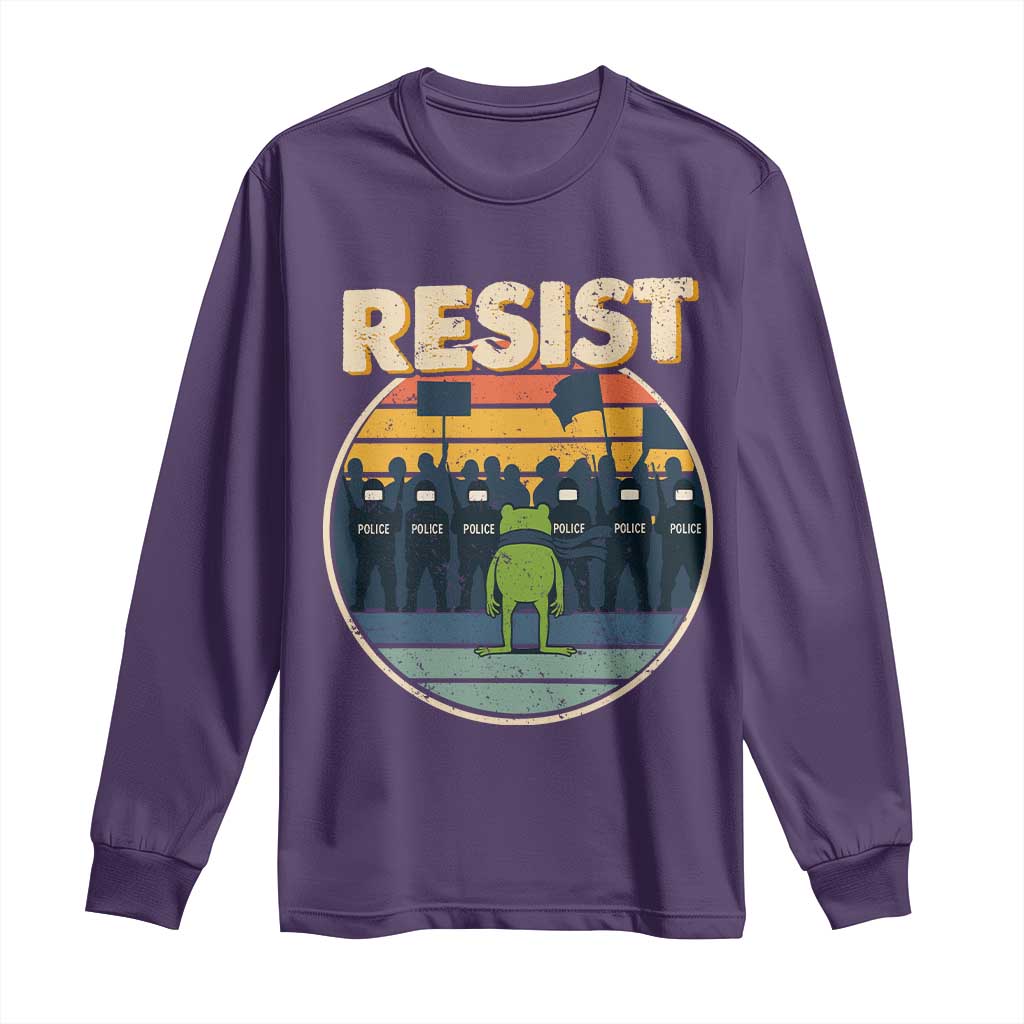 Frog Resist Long Sleeve Shirt Portland Frog Activist Protest Retro Sunset - Wonder Print Shop