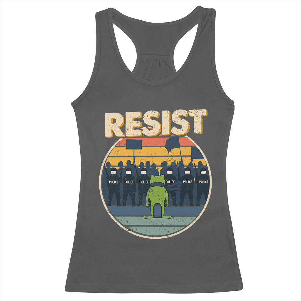 Frog Resist Racerback Tank Top Portland Frog Activist Protest Retro Sunset - Wonder Print Shop