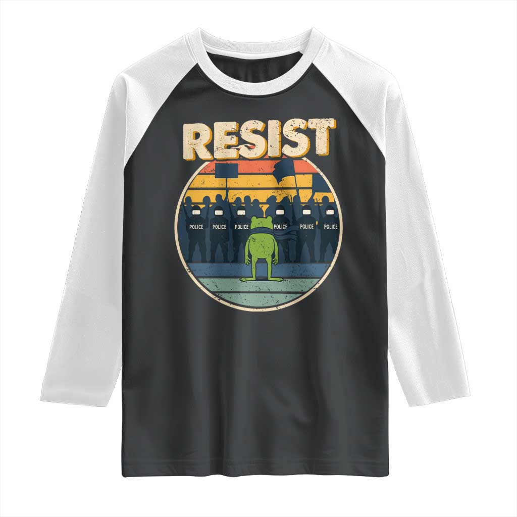 Frog Resist Raglan Shirt Portland Frog Activist Protest Retro Sunset - Wonder Print Shop