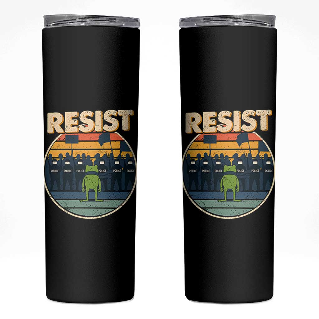 Frog Resist Skinny Tumbler Portland Frog Activist Protest Retro Sunset - Wonder Print Shop