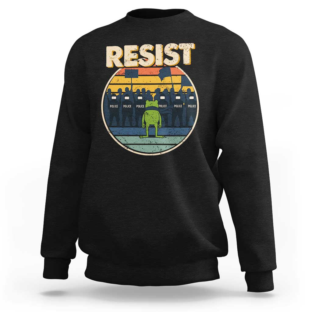 Frog Resist Sweatshirt Portland Frog Activist Protest Retro Sunset - Wonder Print Shop
