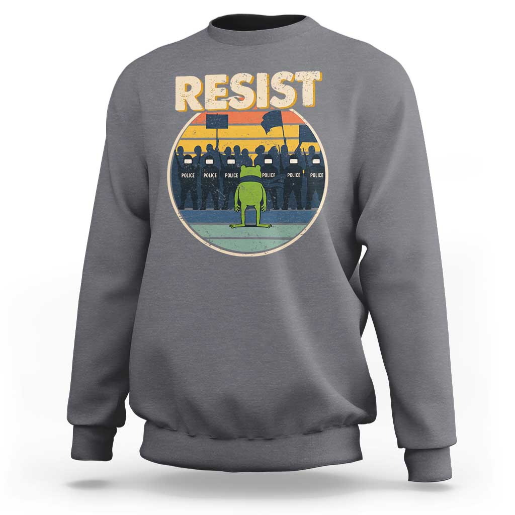 Frog Resist Sweatshirt Portland Frog Activist Protest Retro Sunset - Wonder Print Shop
