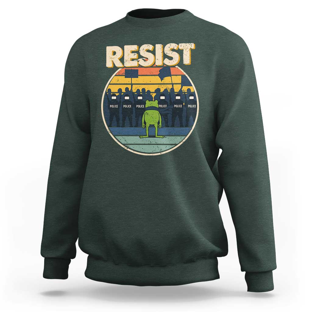 Frog Resist Sweatshirt Portland Frog Activist Protest Retro Sunset - Wonder Print Shop