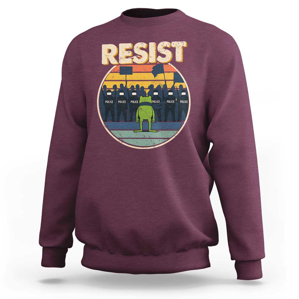 Frog Resist Sweatshirt Portland Frog Activist Protest Retro Sunset - Wonder Print Shop