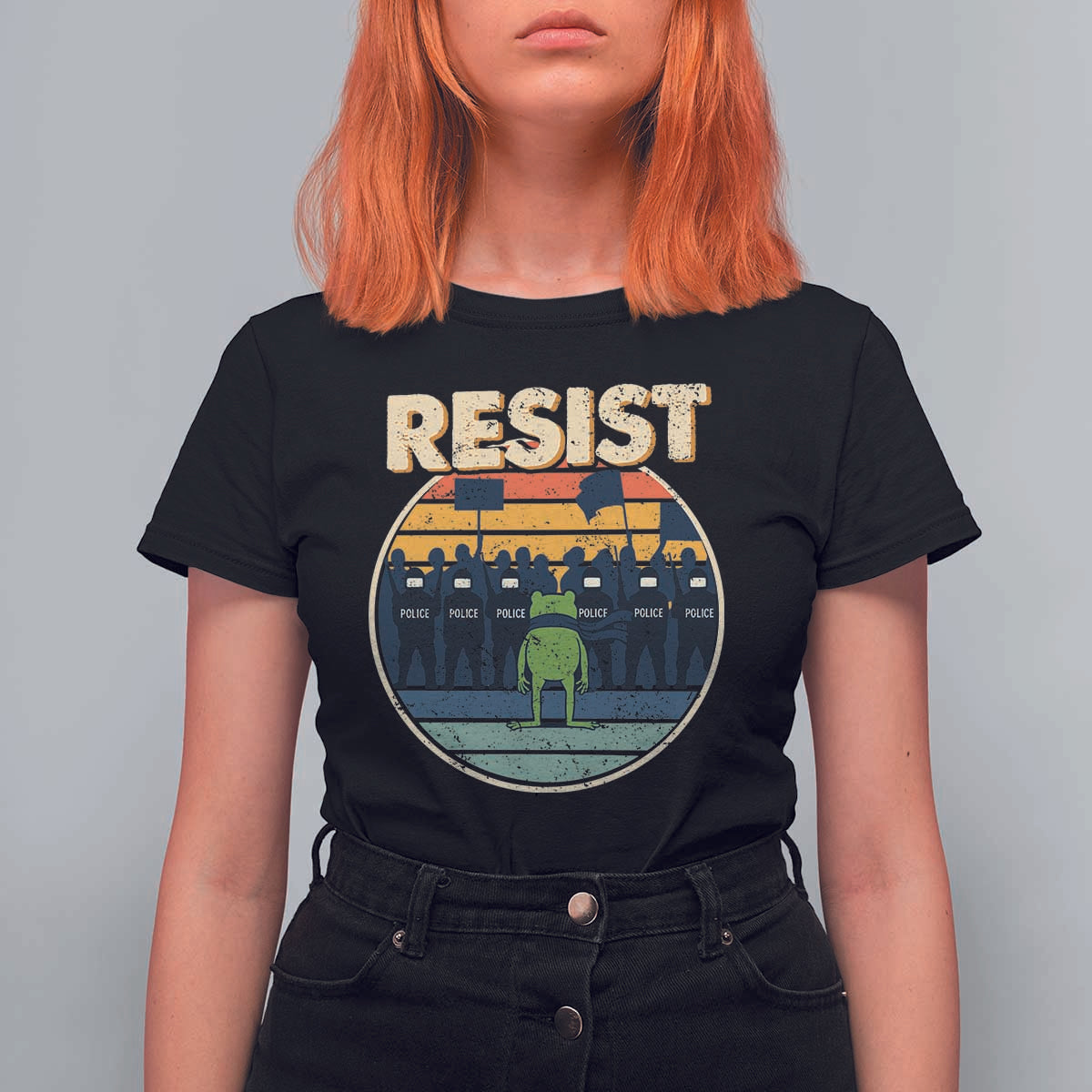 Frog Resist T Shirt For Women Portland Frog Activist Protest Retro Sunset - Wonder Print Shop