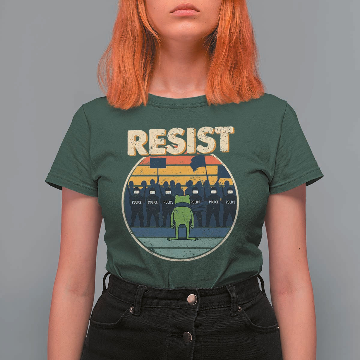 Frog Resist T Shirt For Women Portland Frog Activist Protest Retro Sunset - Wonder Print Shop