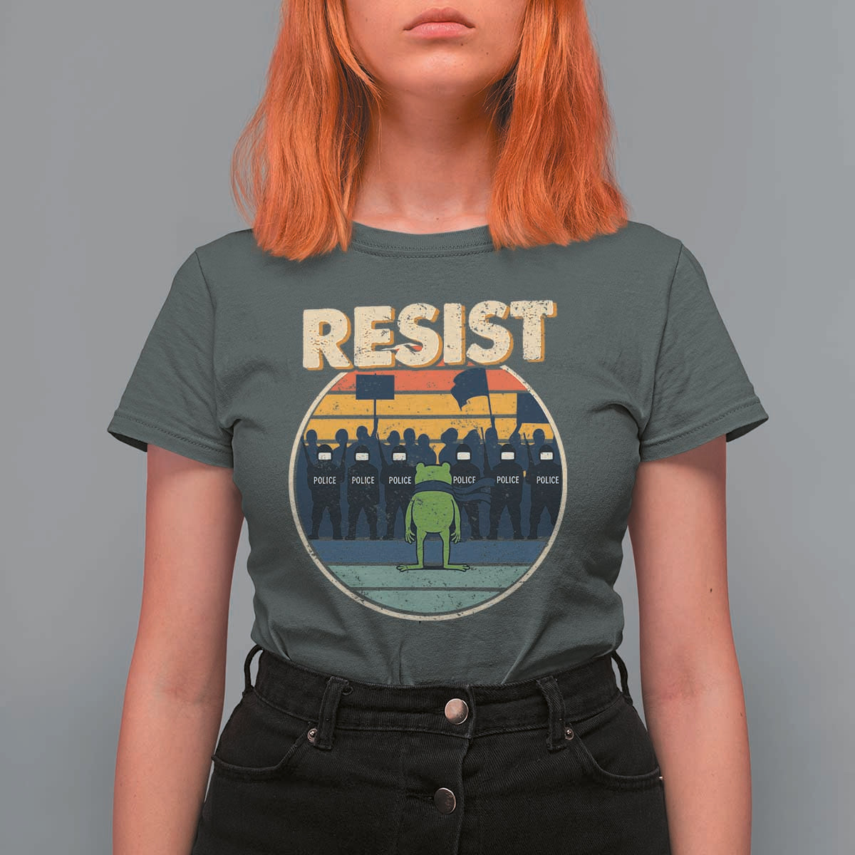 Frog Resist T Shirt For Women Portland Frog Activist Protest Retro Sunset - Wonder Print Shop