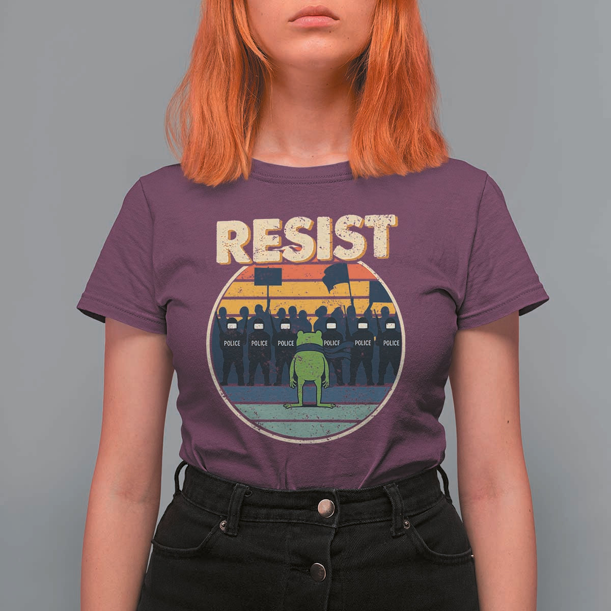Frog Resist T Shirt For Women Portland Frog Activist Protest Retro Sunset - Wonder Print Shop