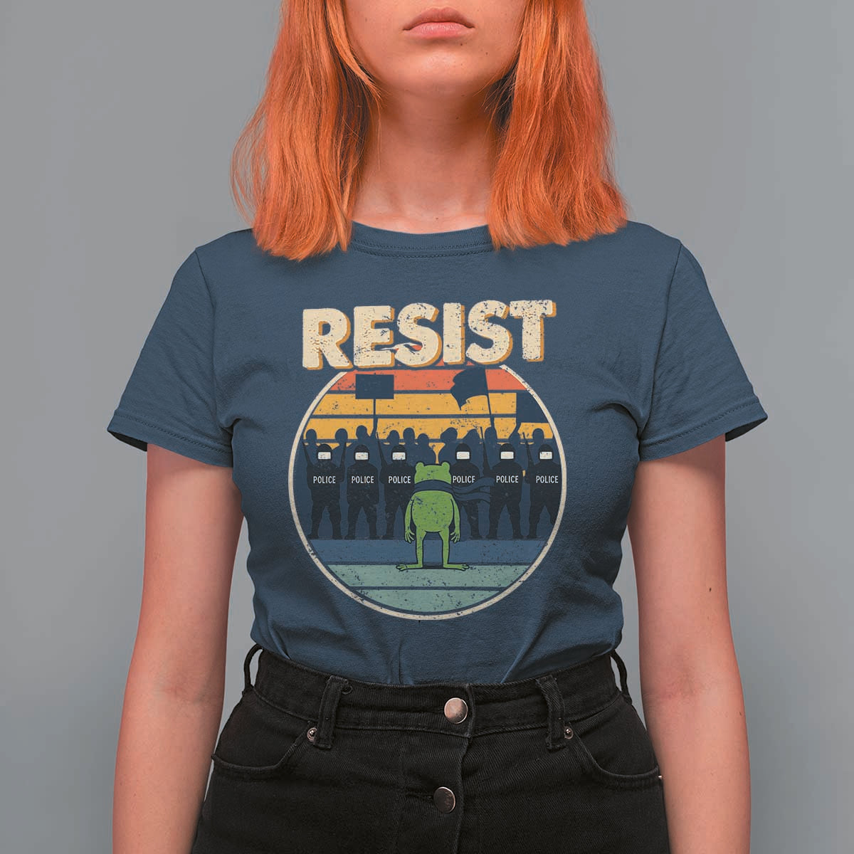 Frog Resist T Shirt For Women Portland Frog Activist Protest Retro Sunset - Wonder Print Shop