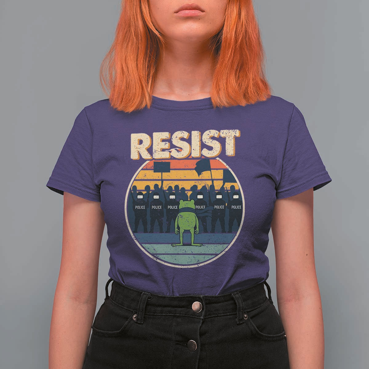 Frog Resist T Shirt For Women Portland Frog Activist Protest Retro Sunset - Wonder Print Shop
