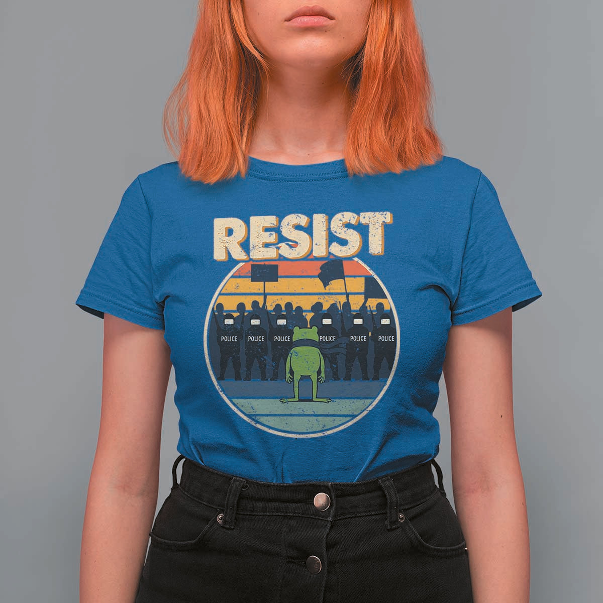Frog Resist T Shirt For Women Portland Frog Activist Protest Retro Sunset - Wonder Print Shop